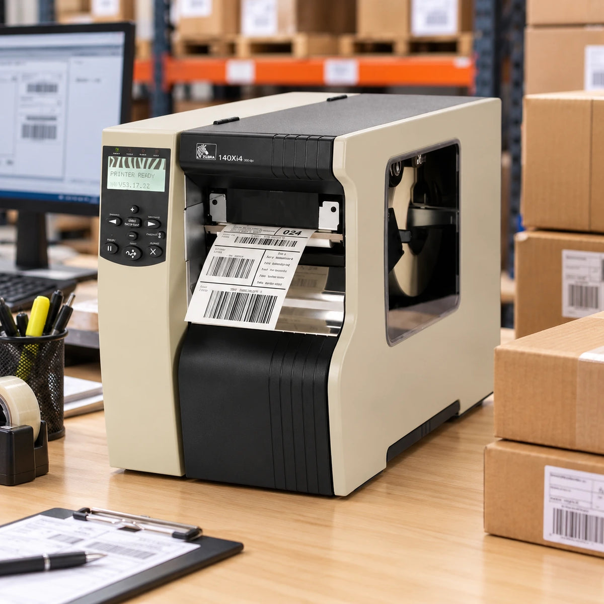 Zebra 140Xi4 industrial label printer in use