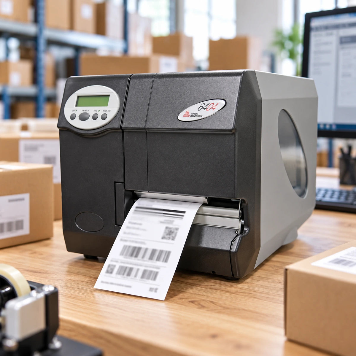 Avery Dennison 64-04 industrial barcode label printer printing labels