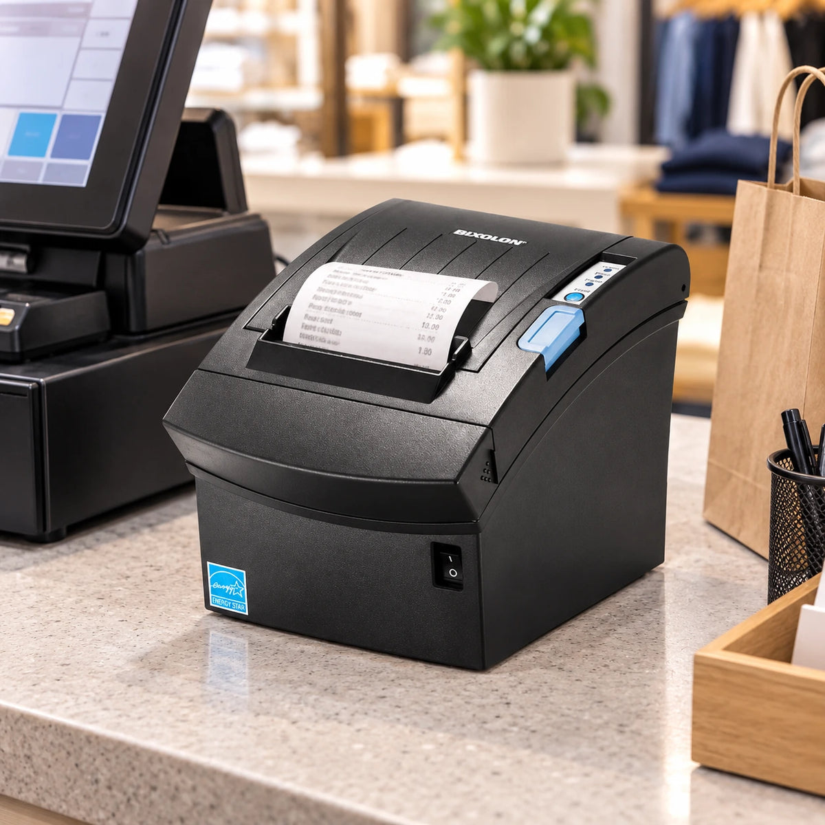 Bixolon SRP-350IIOBE thermal receipt printer in use