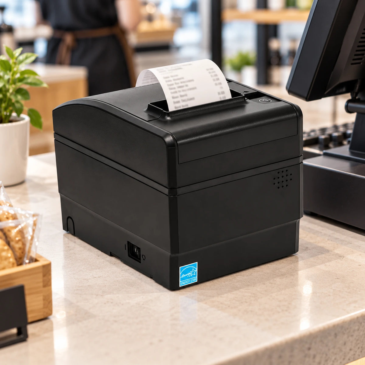 Bixolon SRP-S300 linerless thermal printer in use