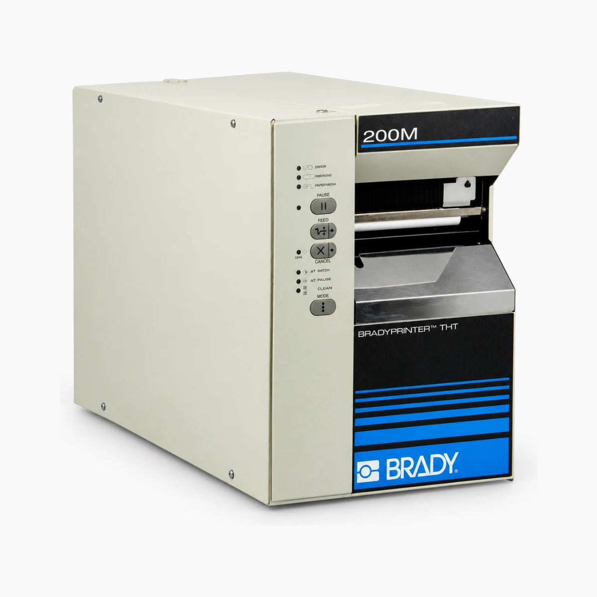 Brady BP-THT-200M industrial thermal label printer, angled view