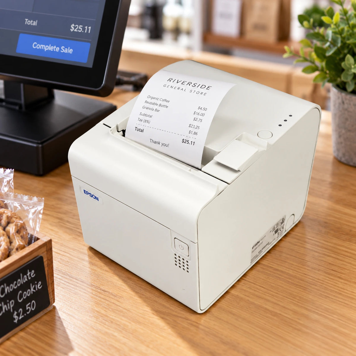 Epson TM-T90 thermal receipt printer in use