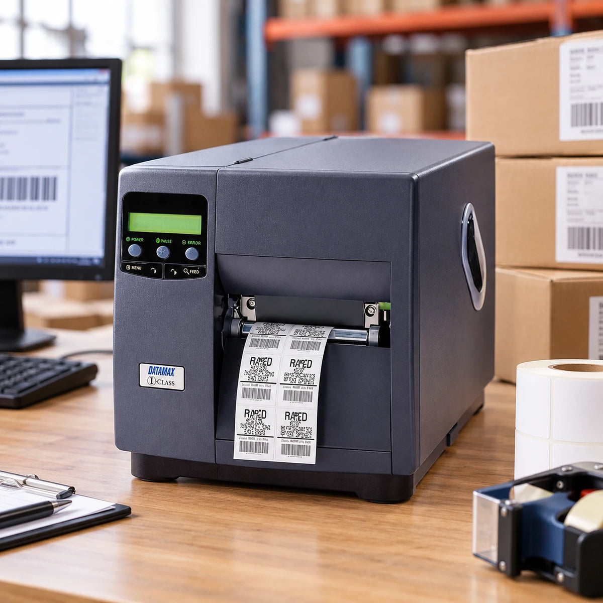 Datamax I-4208 industrial label printer in use