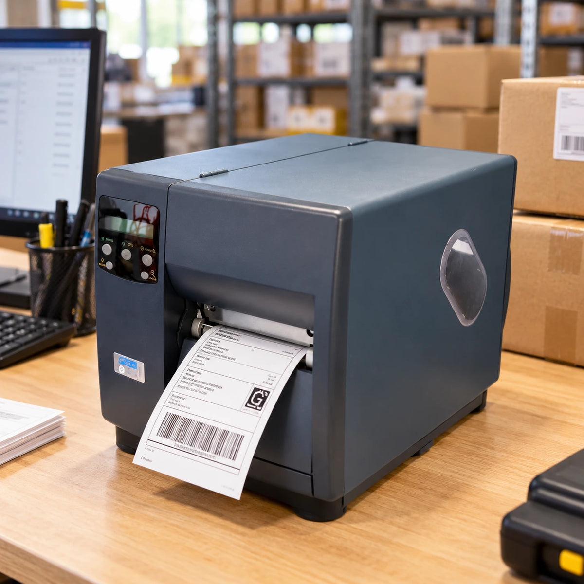 I-4212e thermal label printer in use