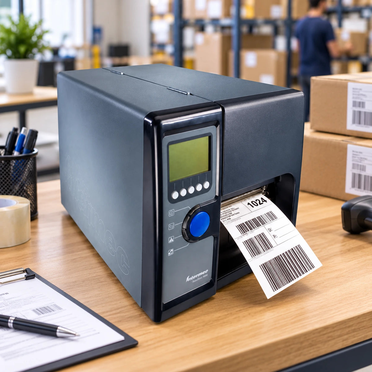 Intermec EasyCoder PD42 thermal barcode label printer in use