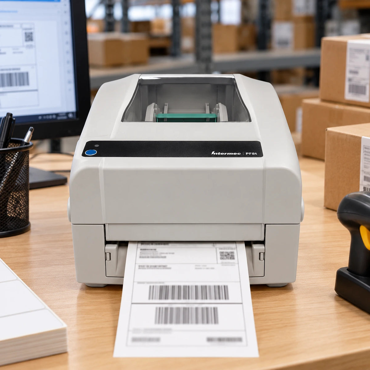 Intermec EasyCoder PF8t thermal label printer in use