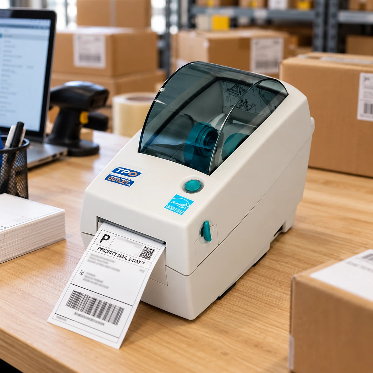 Zebra LP 2824 thermal label printer in use