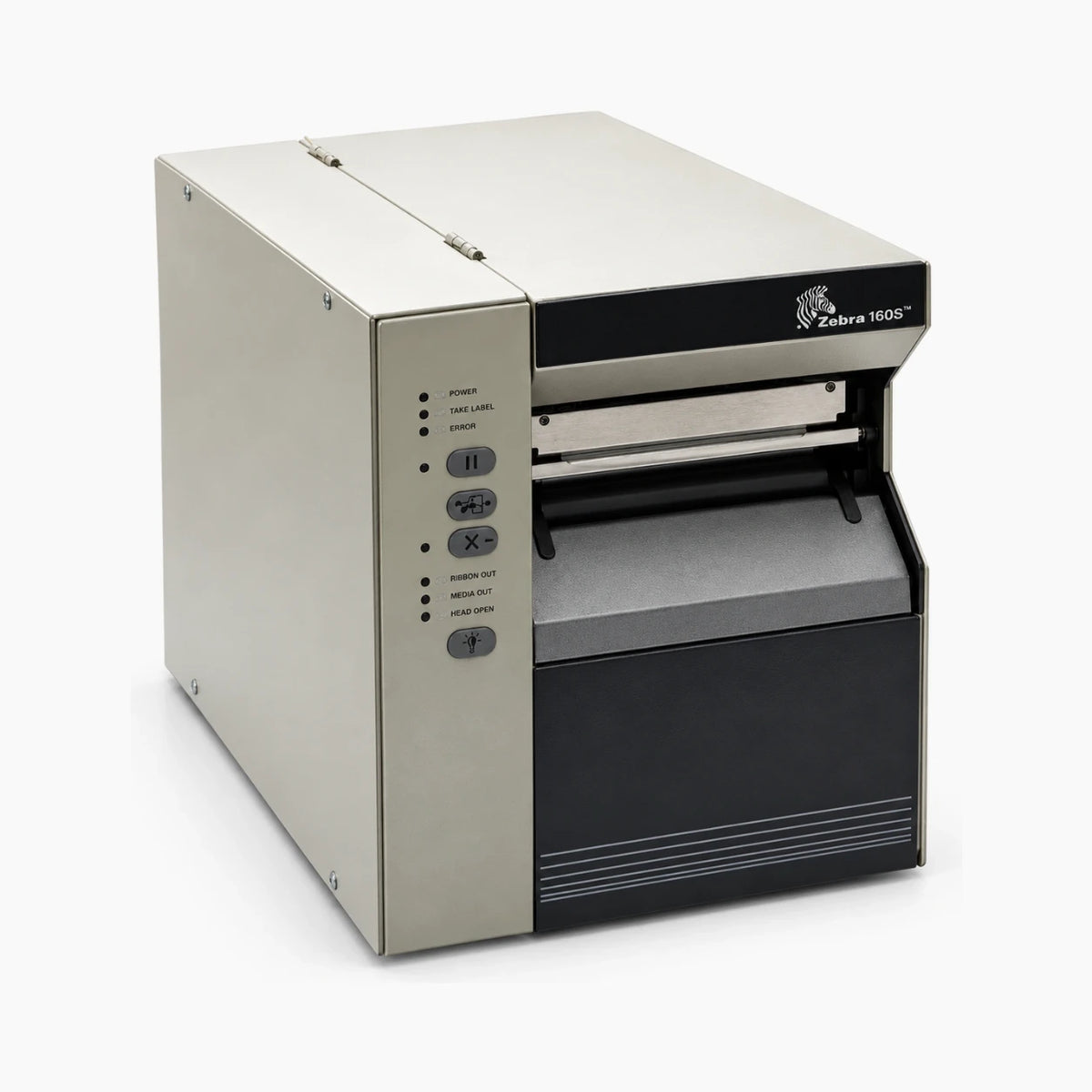 Zebra 160S industrial thermal label printer – angled view