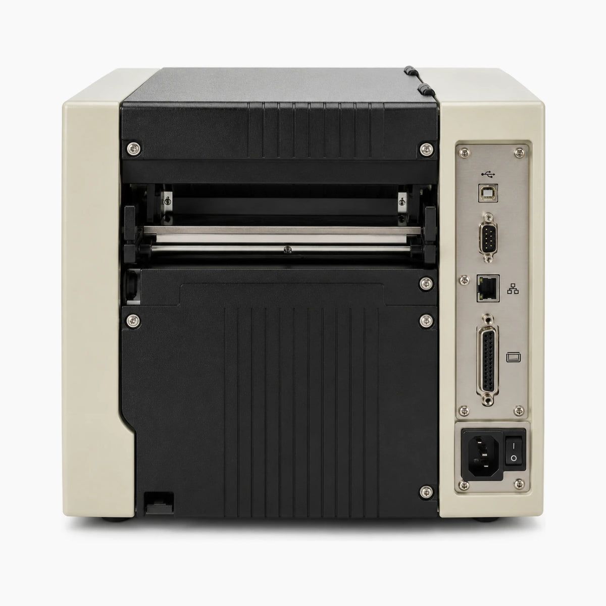 Zebra 220Xi4 industrial thermal label printer, rear view