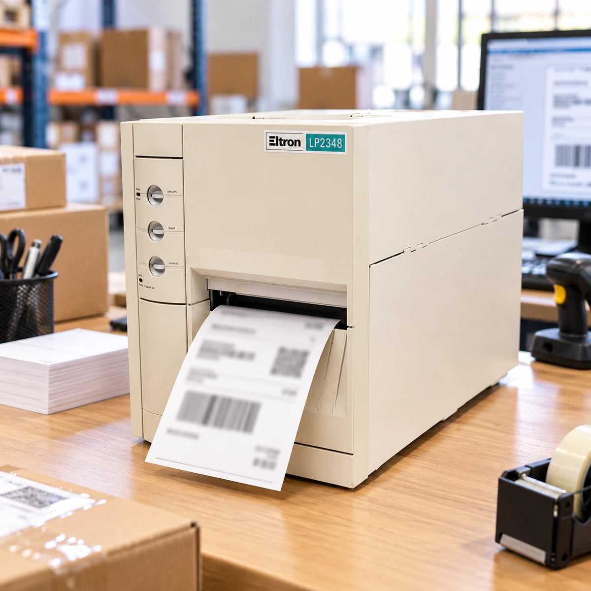 Zebra ELTRON LP2348+ industrial thermal label printer in use