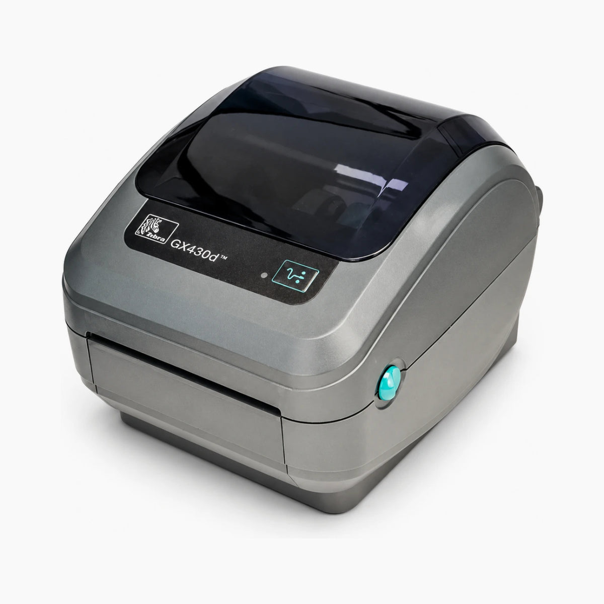 Zebra GX430d thermal label printer, angled view