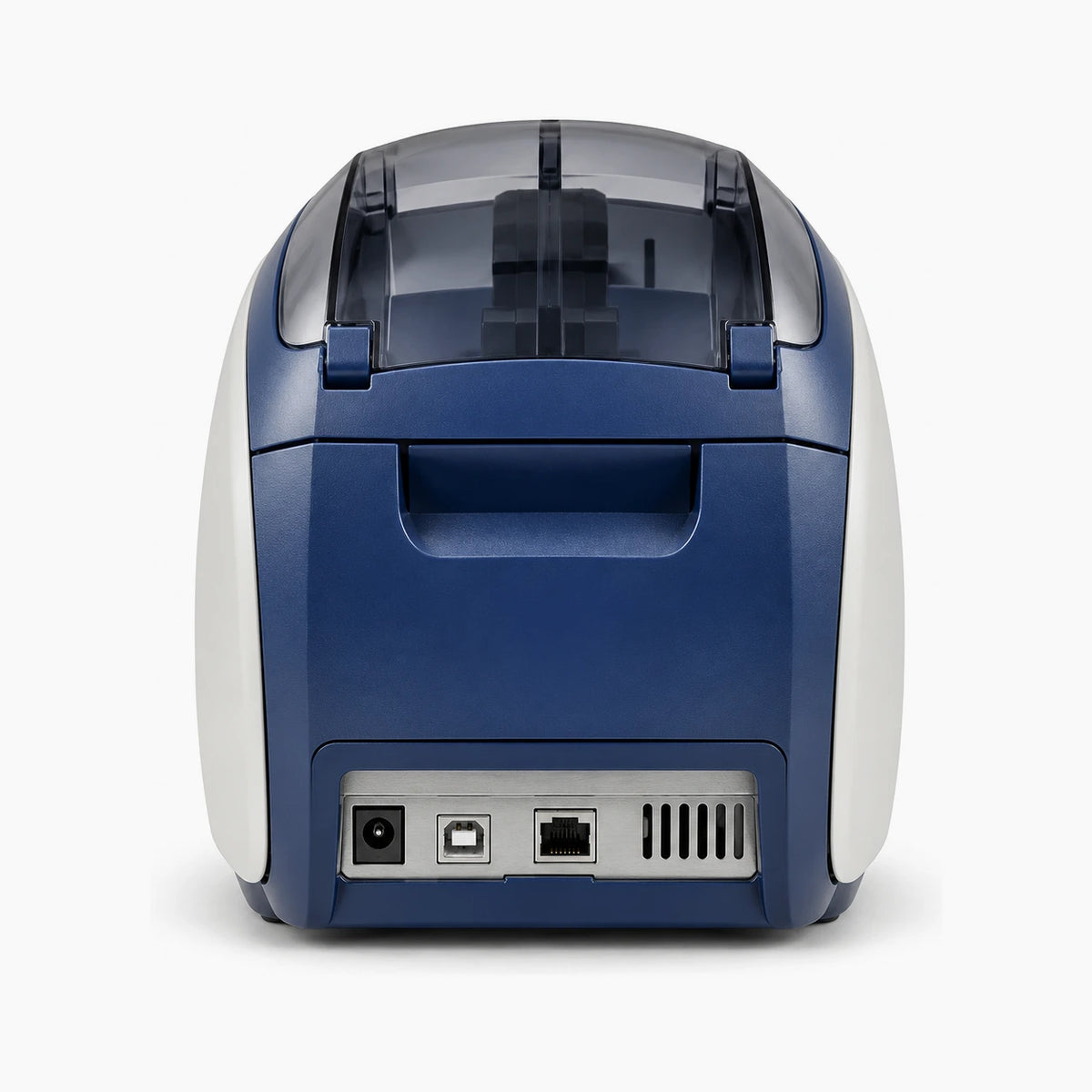 Zebra P120i card printer, rear view