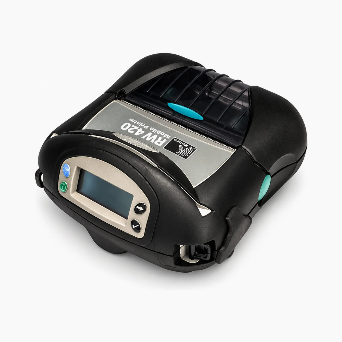 Zebra RW420 mobile printer, angled view