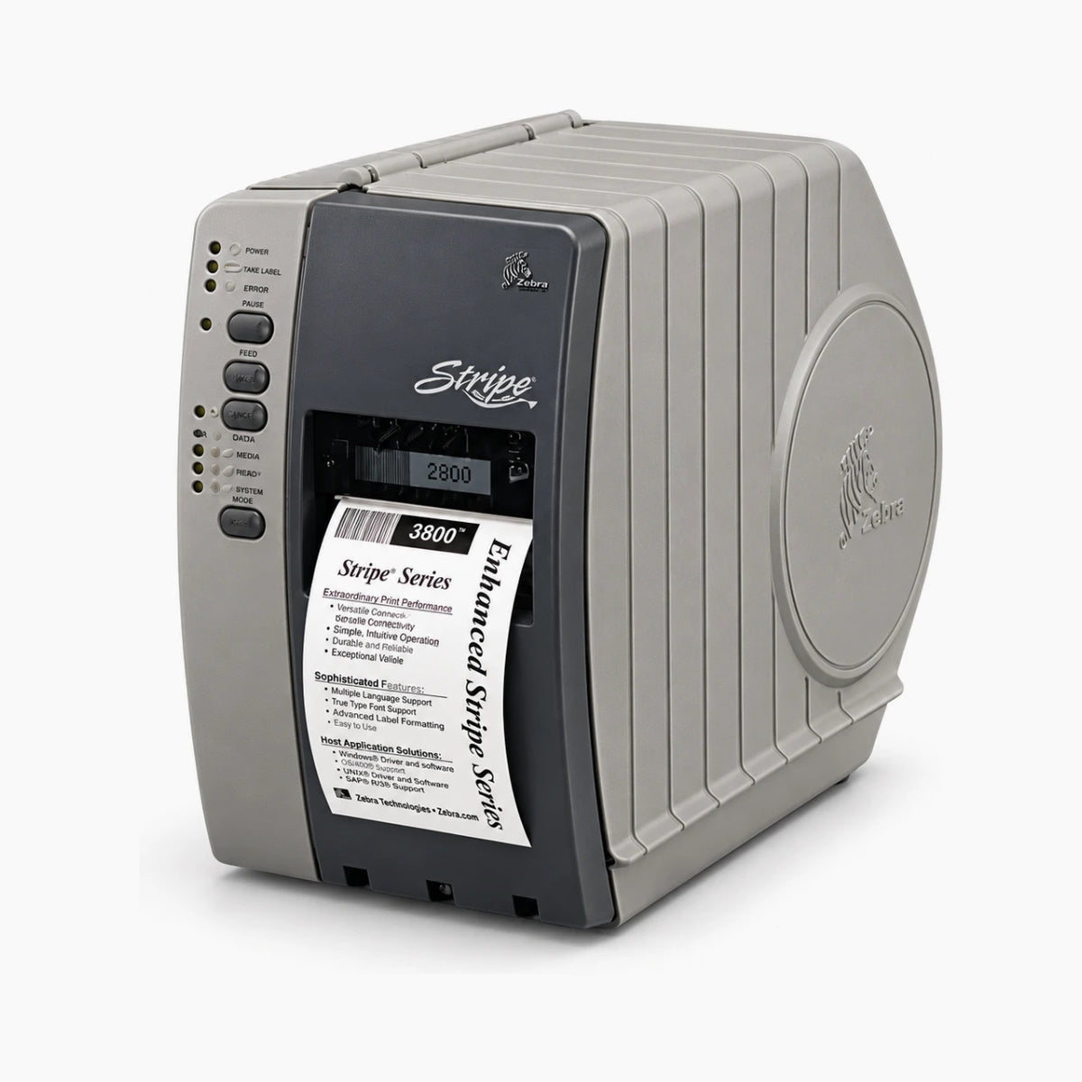 Zebra S600 industrial label printer, angled view