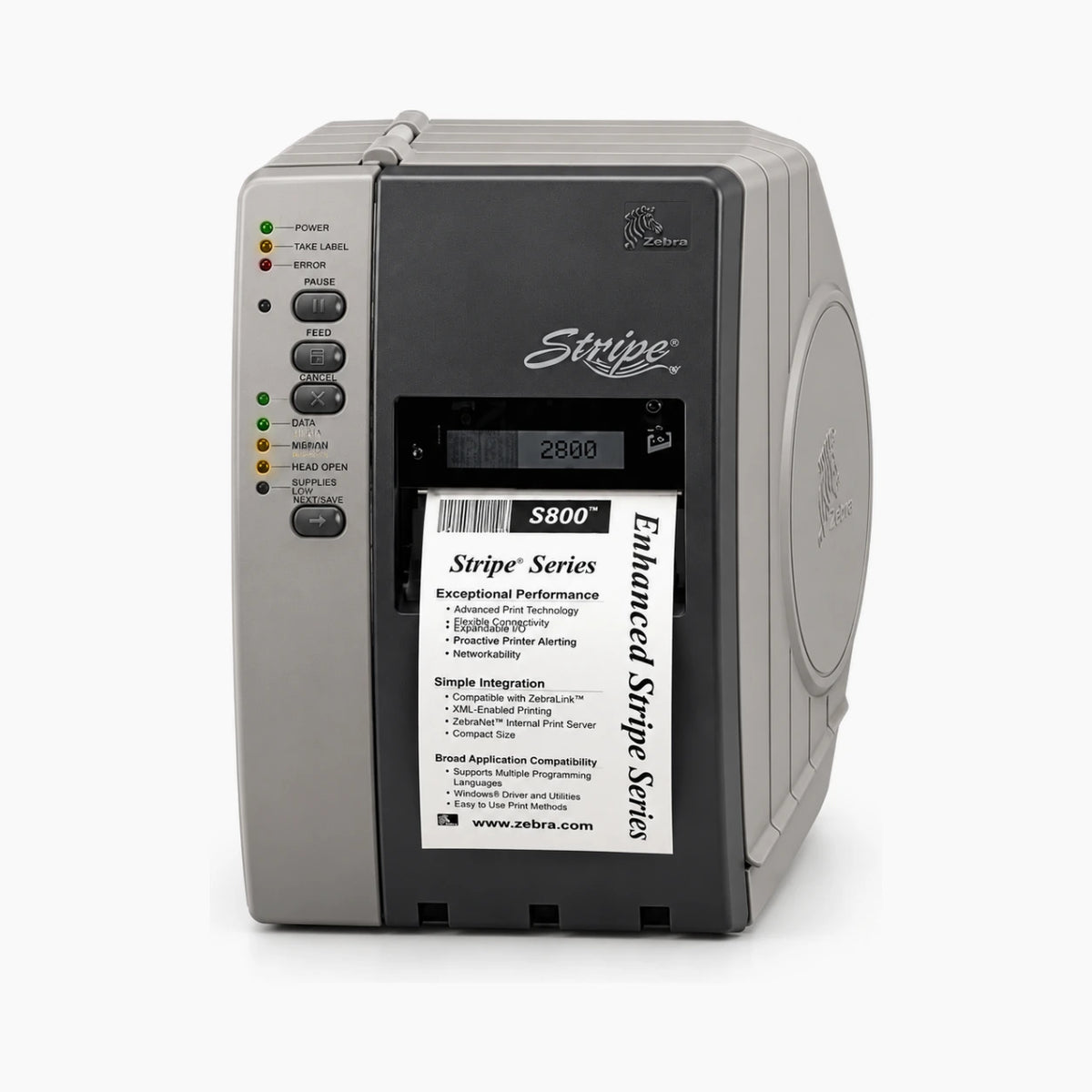Zebra S600 industrial label printer, front view