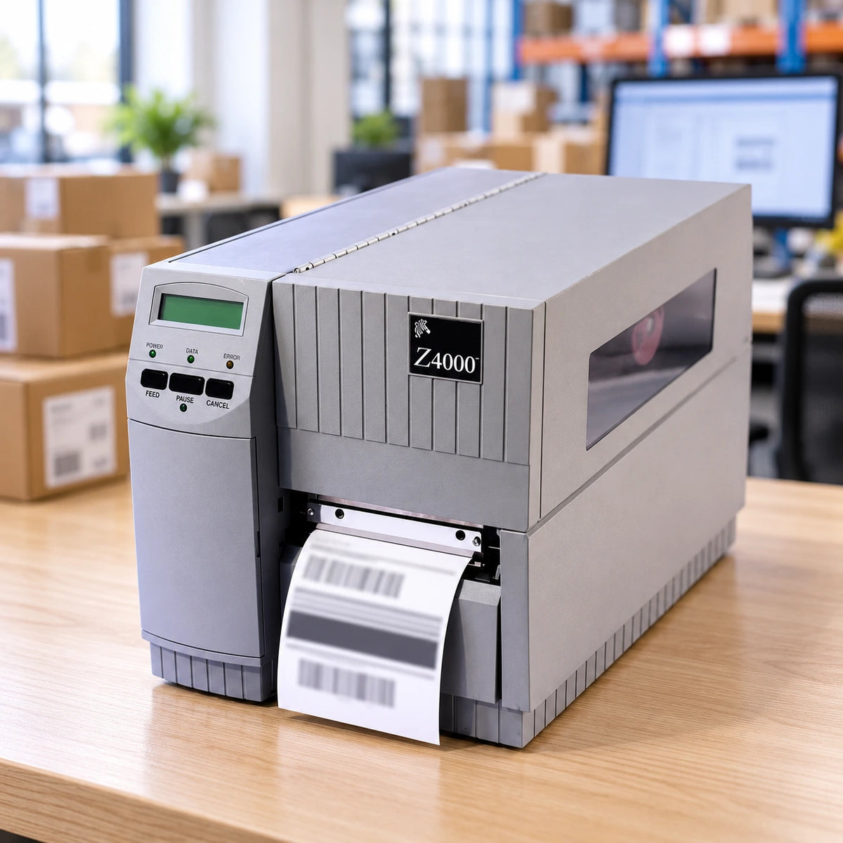 Zebra Z4000 industrial thermal label printer in use