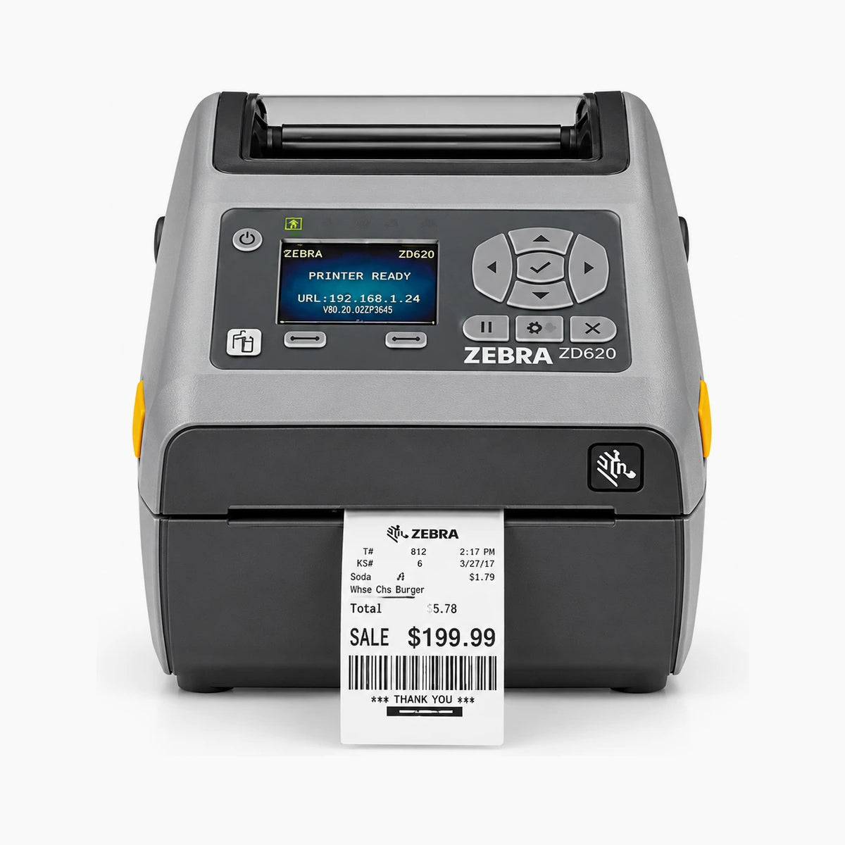 Zebra ZD620 thermal label printer, front view