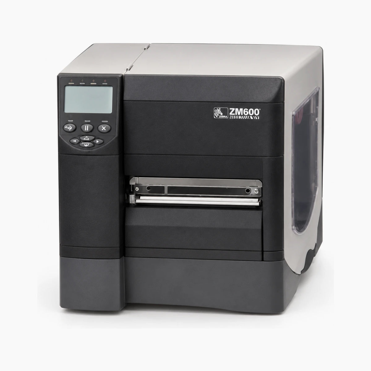 Zebra ZM600 industrial label printer, front view