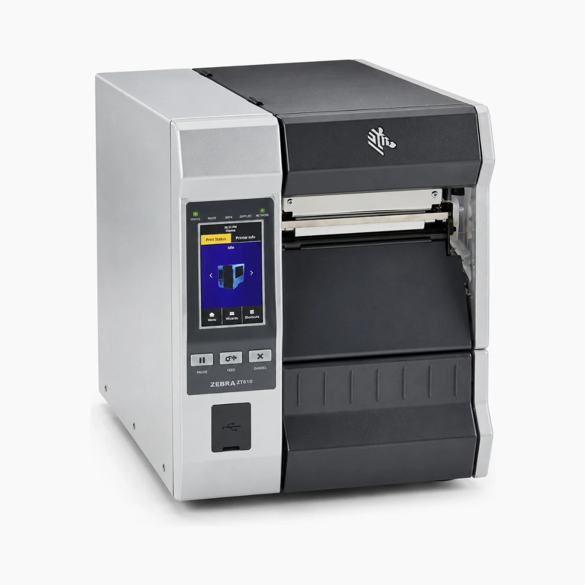Zebra ZT610 industrial label printer angled view