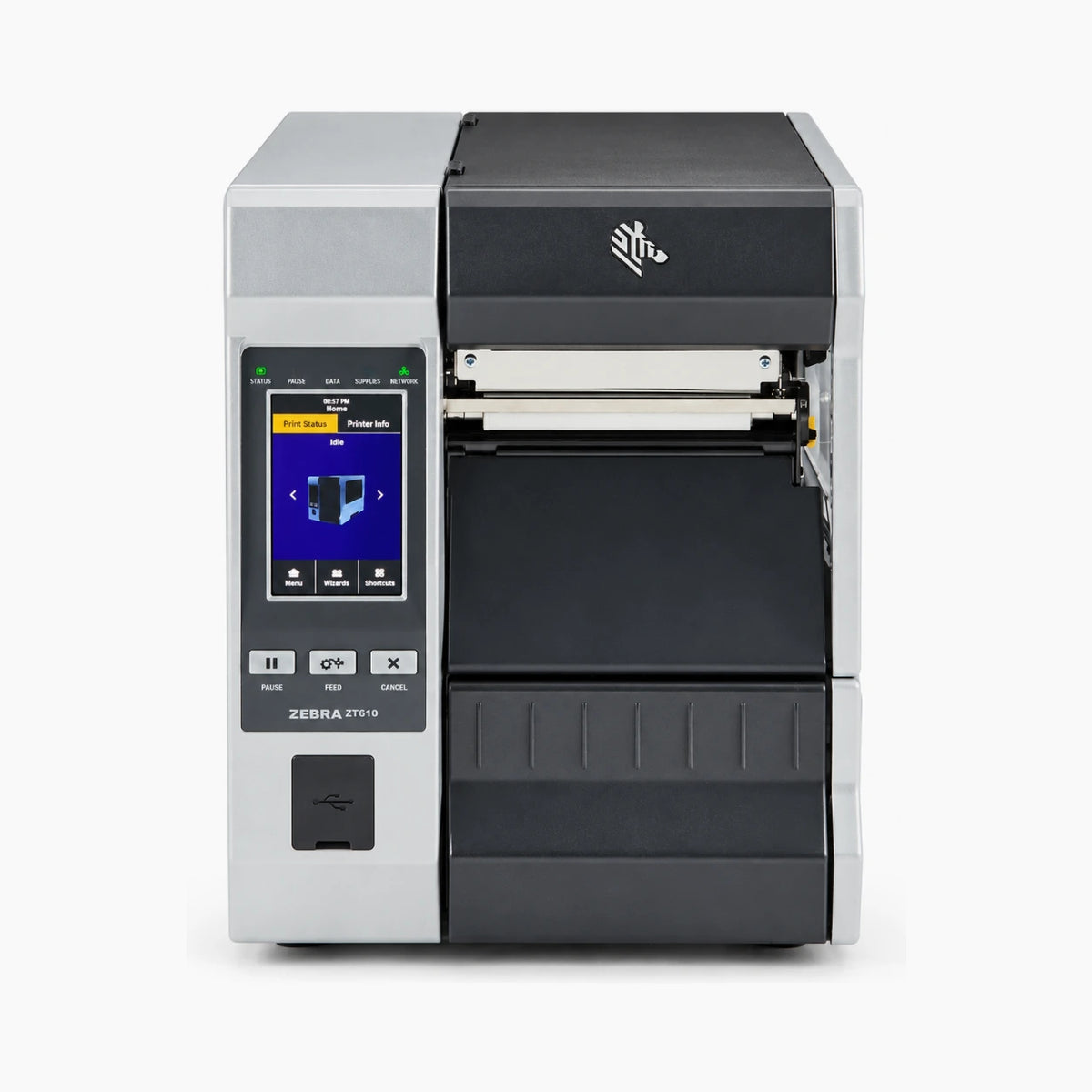 Zebra ZT610 industrial label printer front view