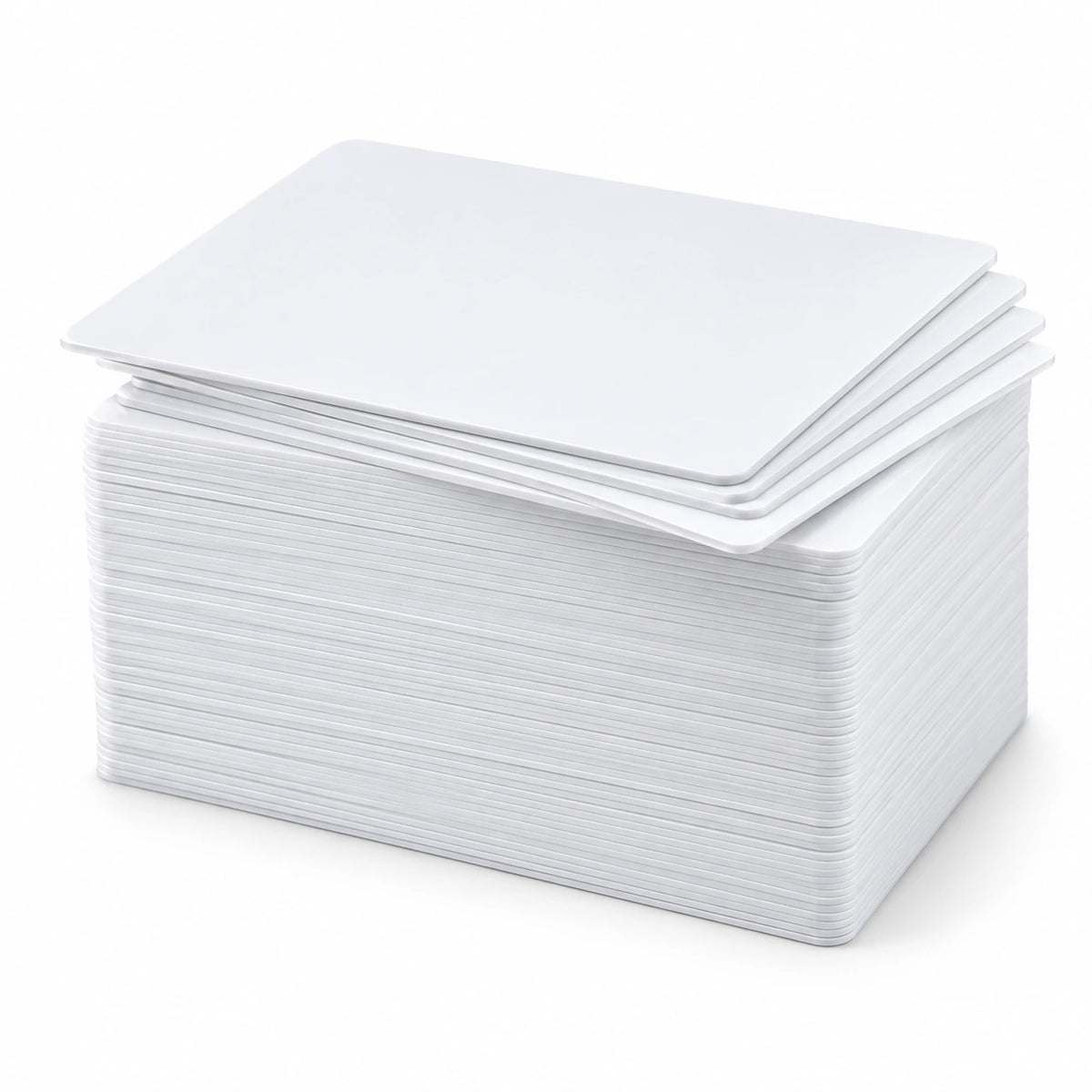 Stack of 100 blank white PVC CR80 cards