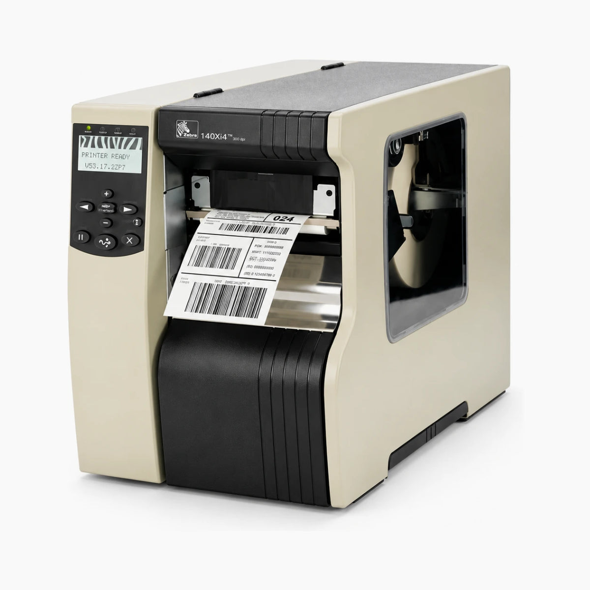 Zebra 140Xi4 industrial label printer angled view