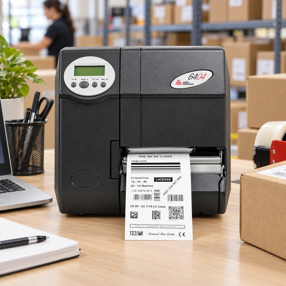 Avery Dennison 64-04 industrial label printer in use
