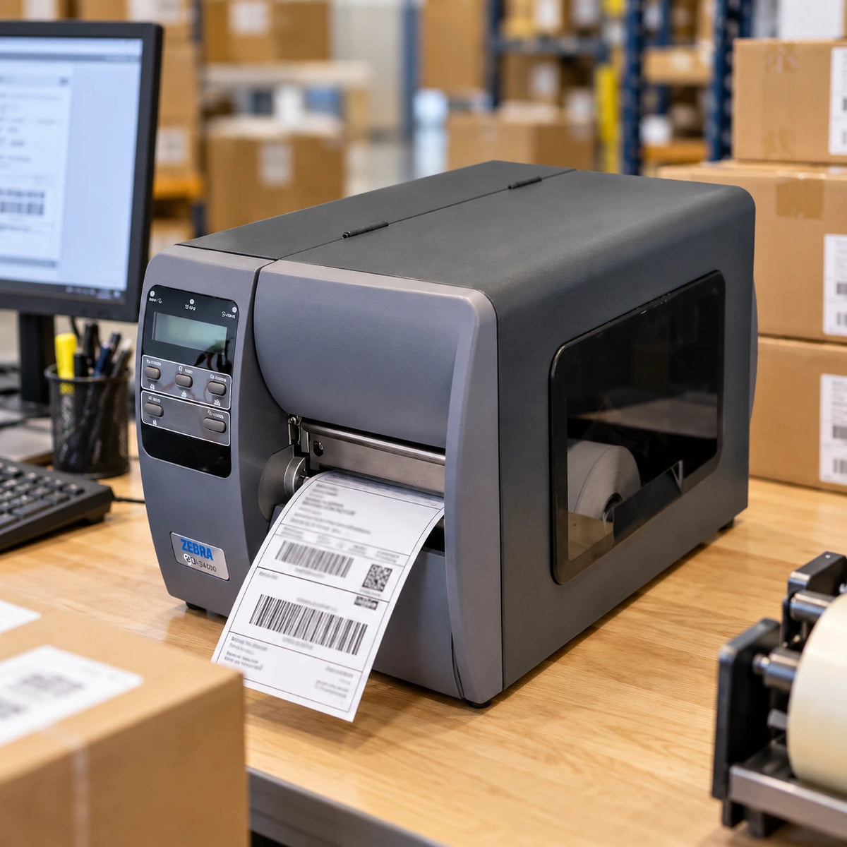 Datamax DMX-M-4208 industrial label printer in use