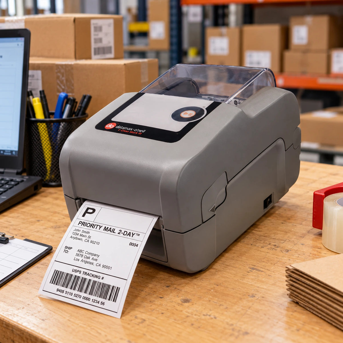 Datamax E-4205A thermal label printer in use