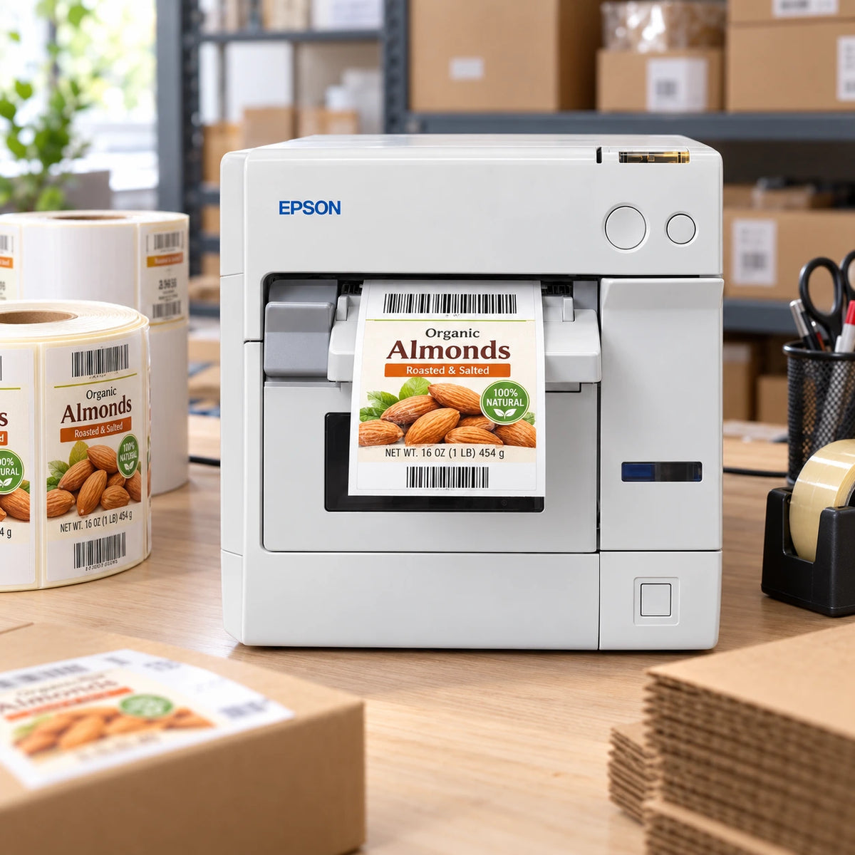 Epson ColorWorks TM-C3400 printing a color product label