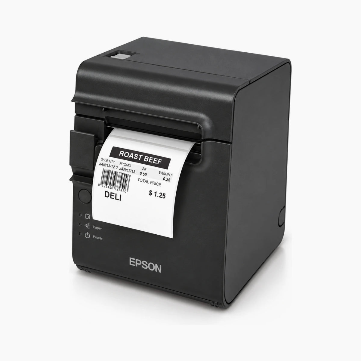 Epson TM-L90 thermal label printer angled view