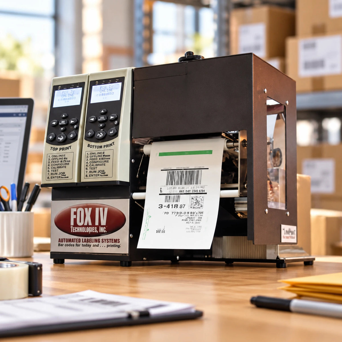 Fox IV TwinPrint packing slip and shipping label printer in use