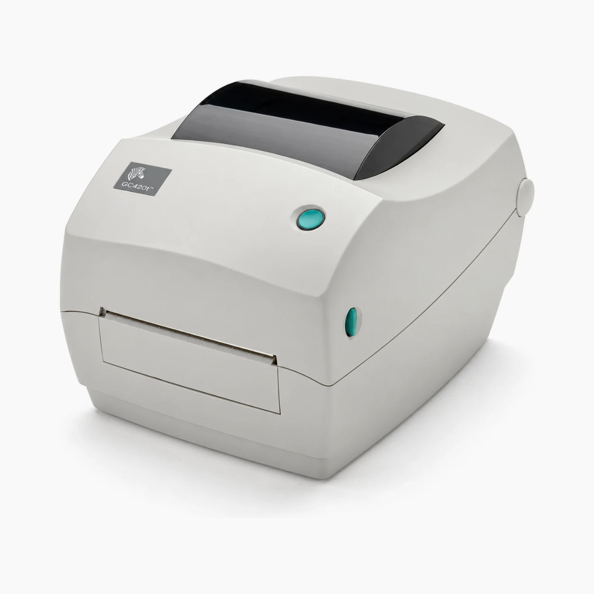Zebra GC420t thermal transfer label printer angled view