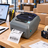 Zebra GK420T thermal transfer label printer in use