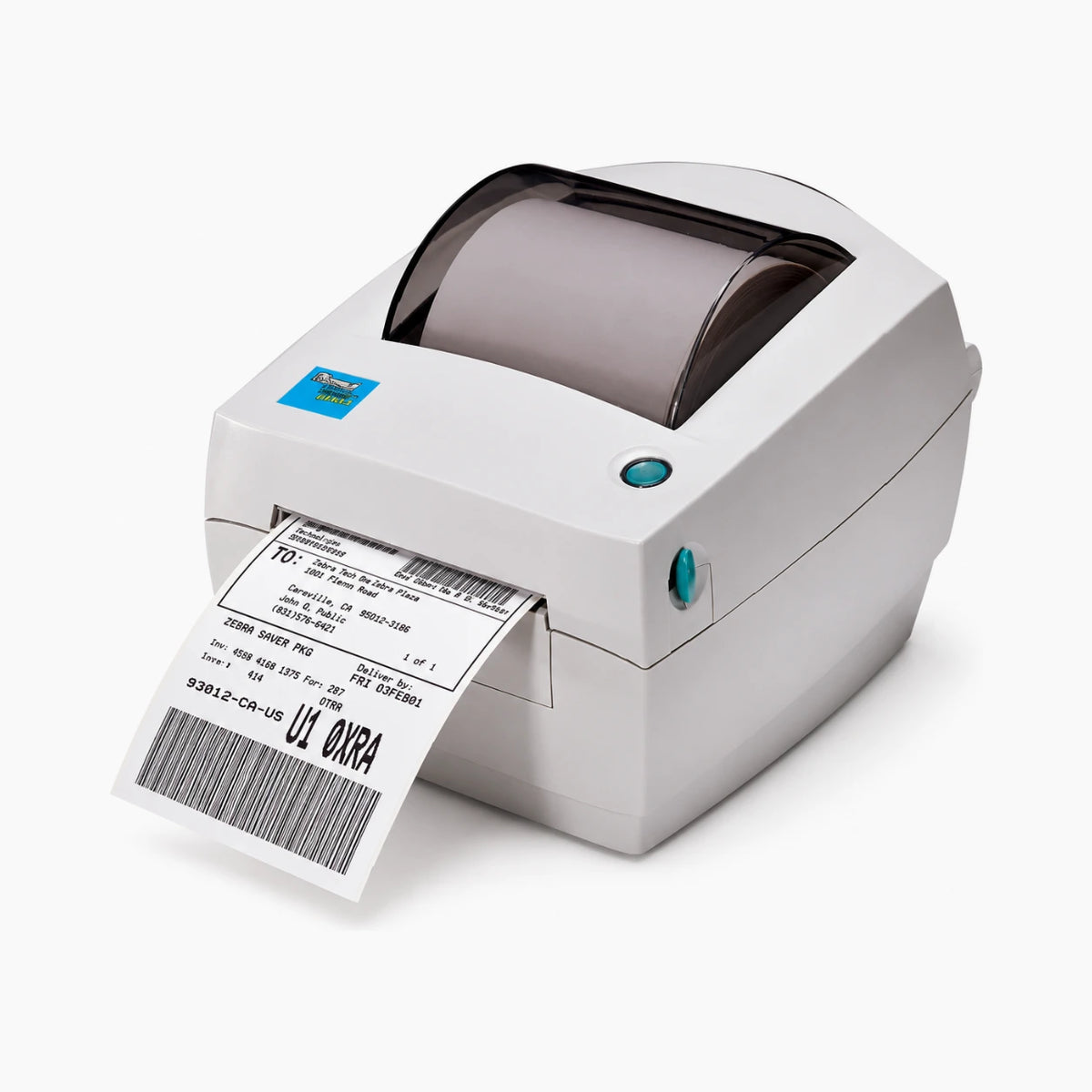 Zebra LP 2442 thermal label printer angled view