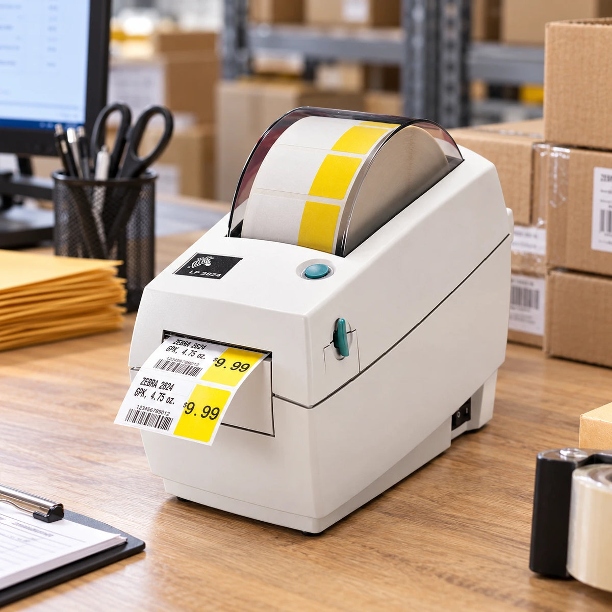 Zebra LP 2824 Plus thermal label printer in use