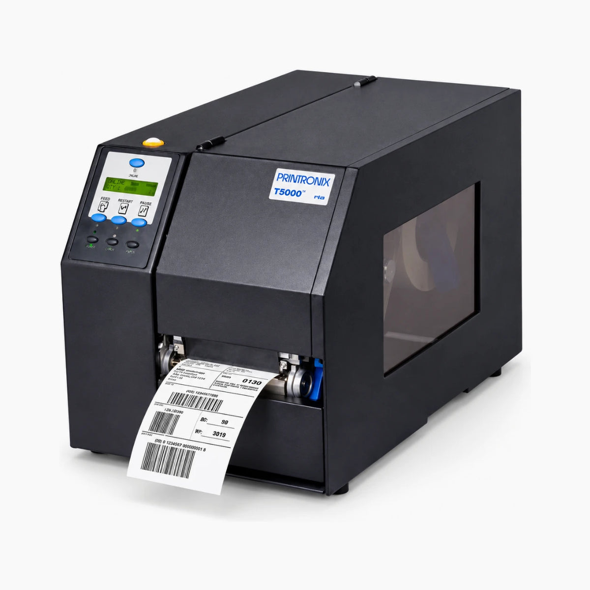 Printronix T5000 industrial thermal label printer, angled view