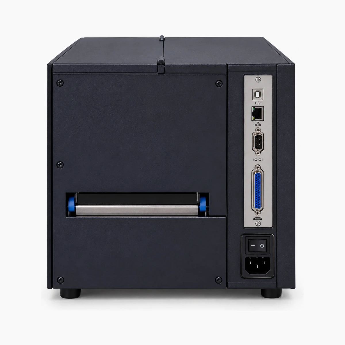 Printronix T5000 industrial thermal label printer, rear view