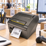Star Micronics TSP800L thermal receipt and barcode printer printing a label