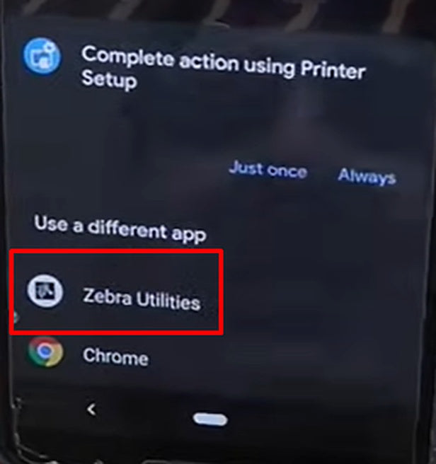 Choose Zebra Utilities to complete the printer setup action.