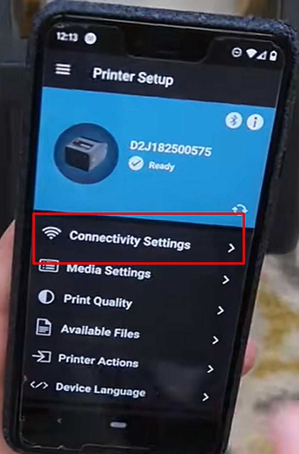 From the printer's menu, open Connectivity Settings.