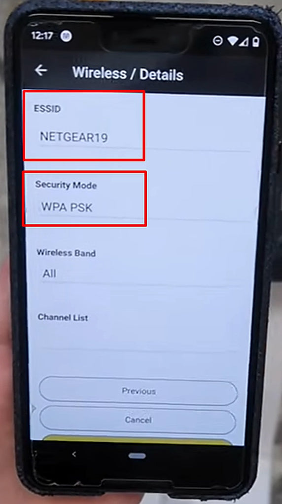 Enter the ESSID (Wi-Fi network name) and select the matching Security Mode.