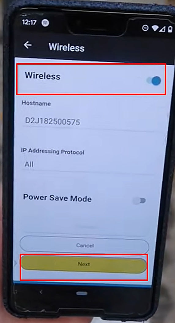 Turn on the Wireless toggle, then tap Next.