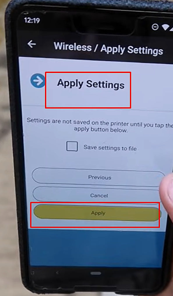Tap Apply to push the wireless configuration to the printer.