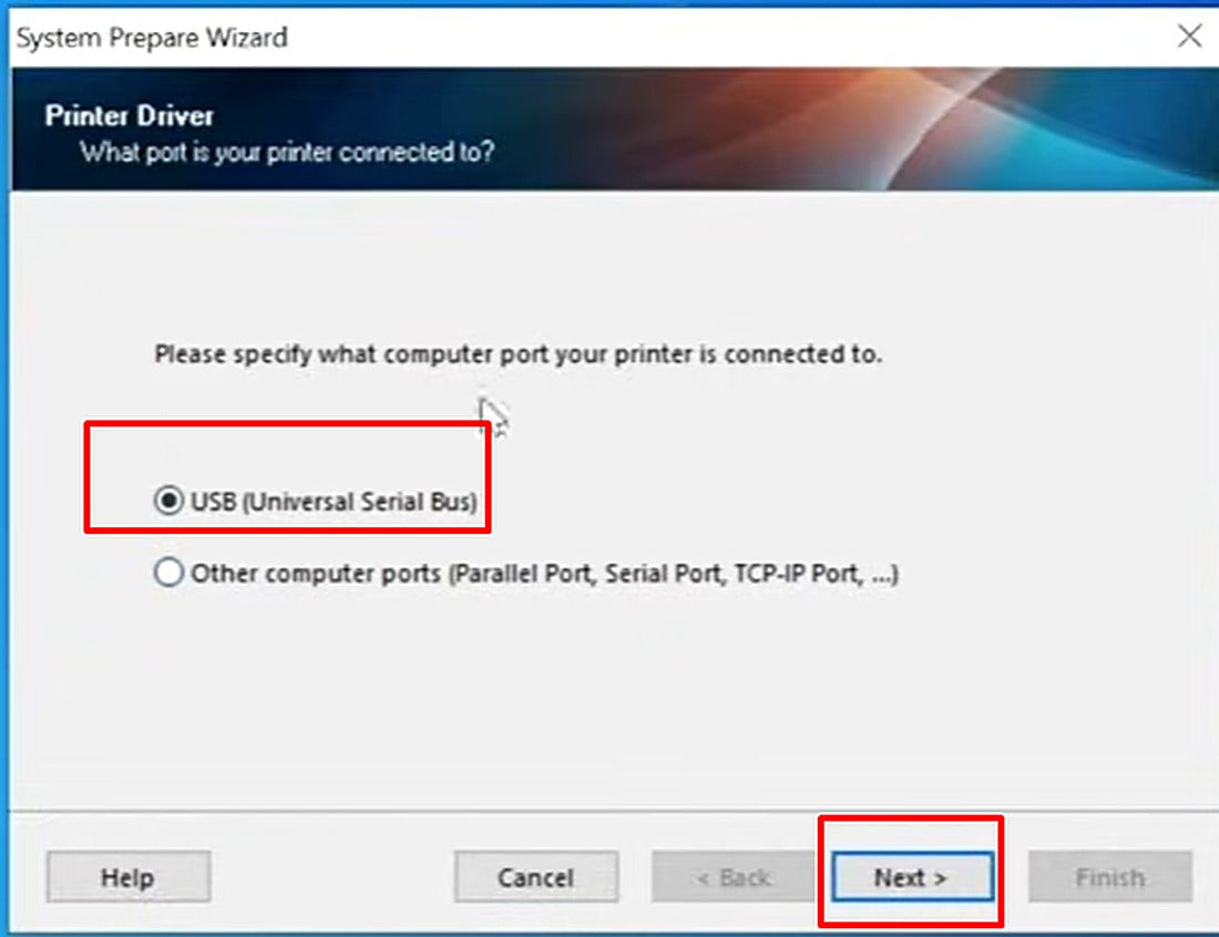 In the System Prepare Wizard, select USB and click Next.