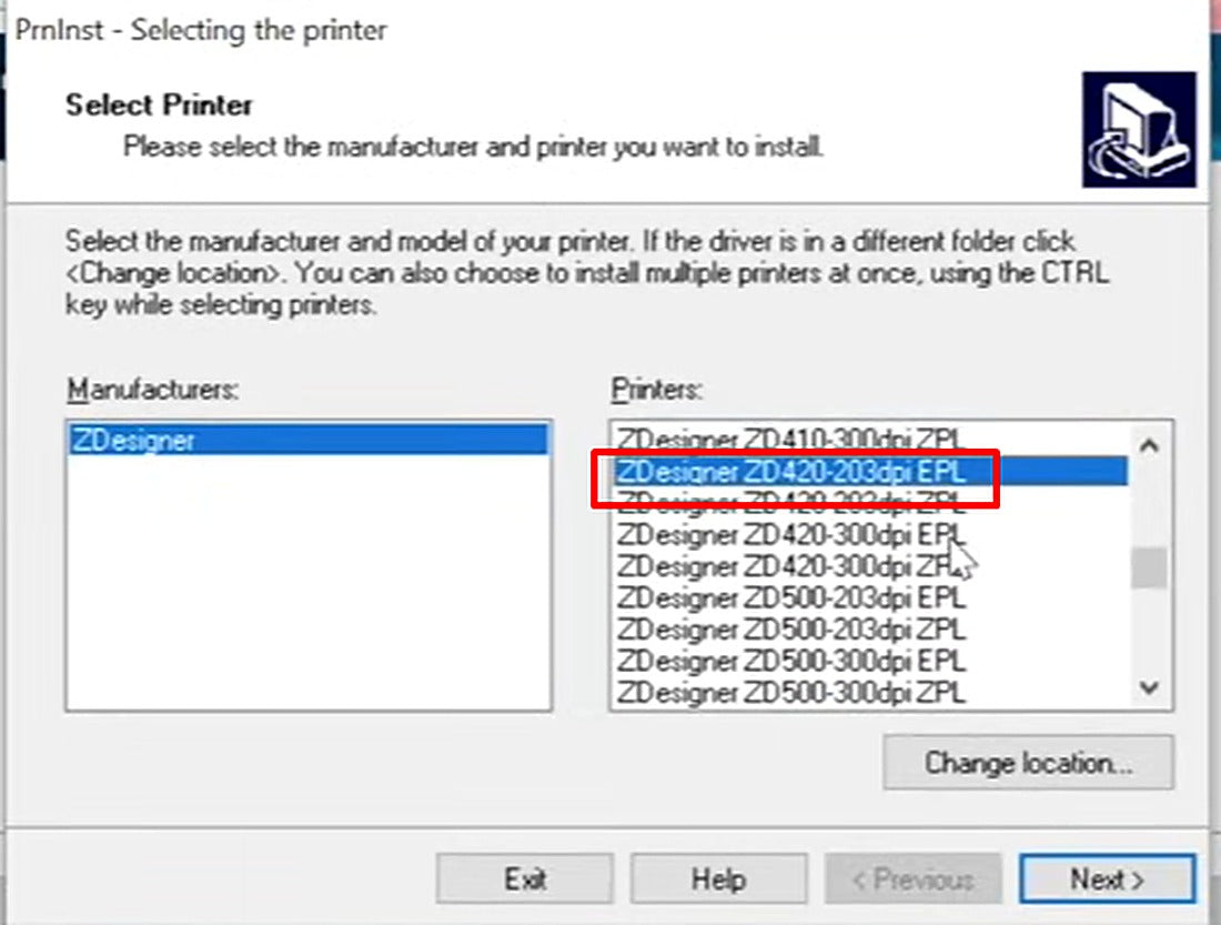 Choose your exact printer model from the ZDesigner list, e.g. ZD420.