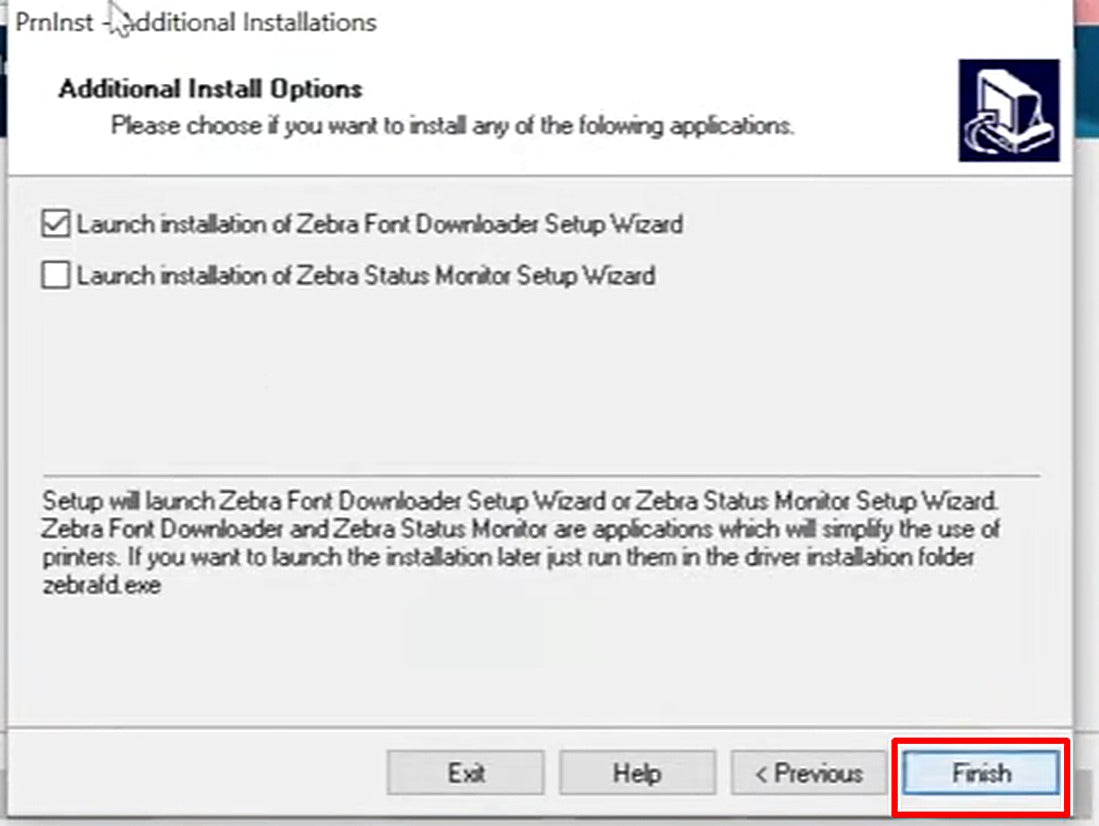 Choose any additional applications to install, then click Finish.