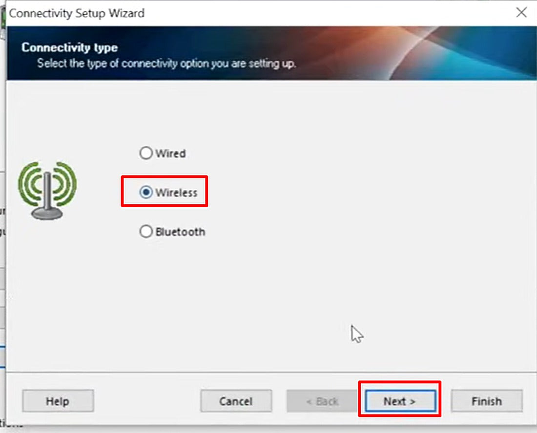 Select Wireless as the connectivity type and click Next.