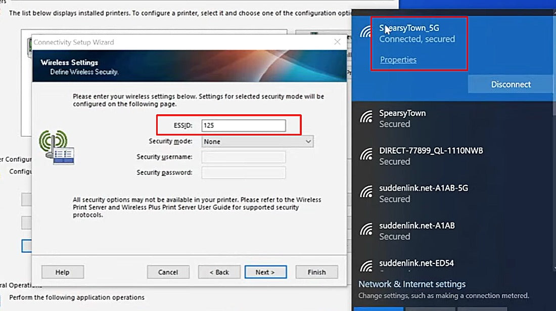 Enter the exact ESSID of the Wi-Fi network you want the printer to join.