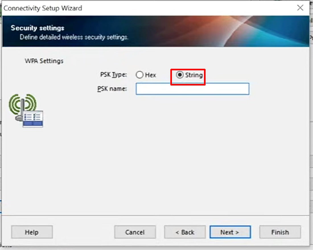 Select String as the PSK type and enter your Wi-Fi password.